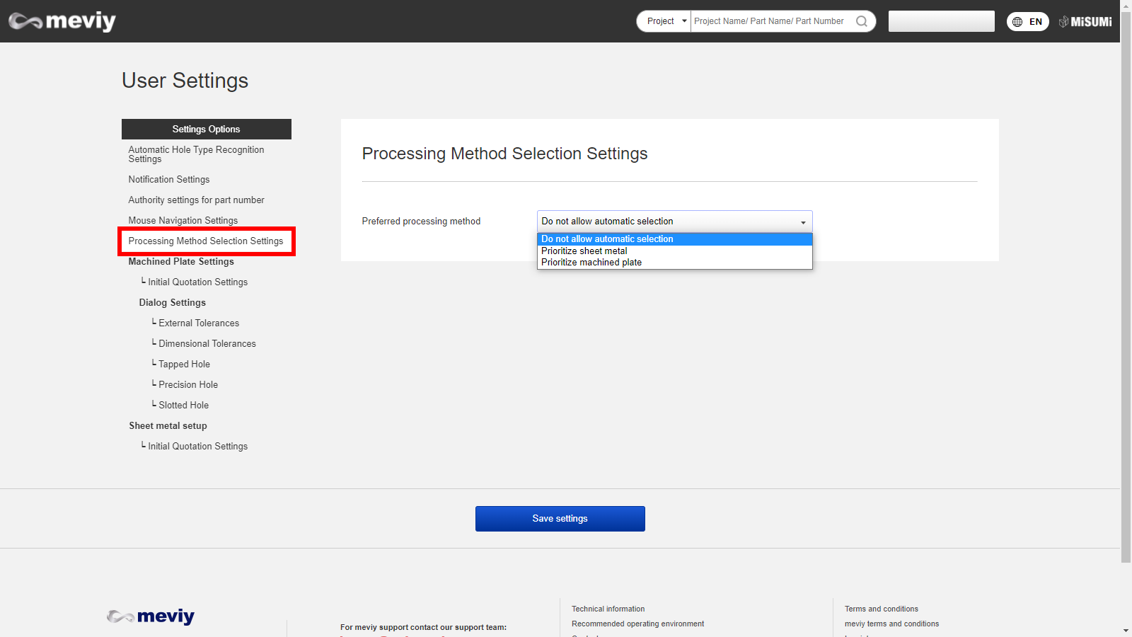 STEP2: Set the preferred processing method