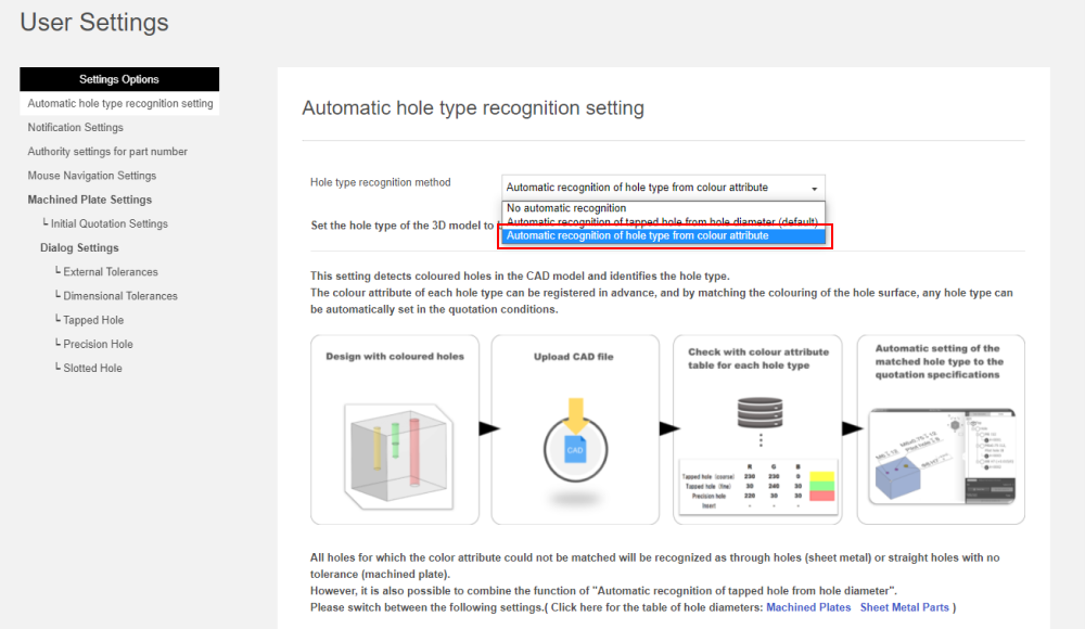 Setup Method 3: Automatic Recognition of Hole Type from Color Attributes