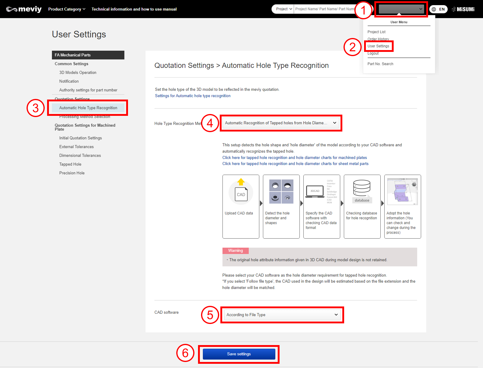 Automatic Hole Type Recognition Settings