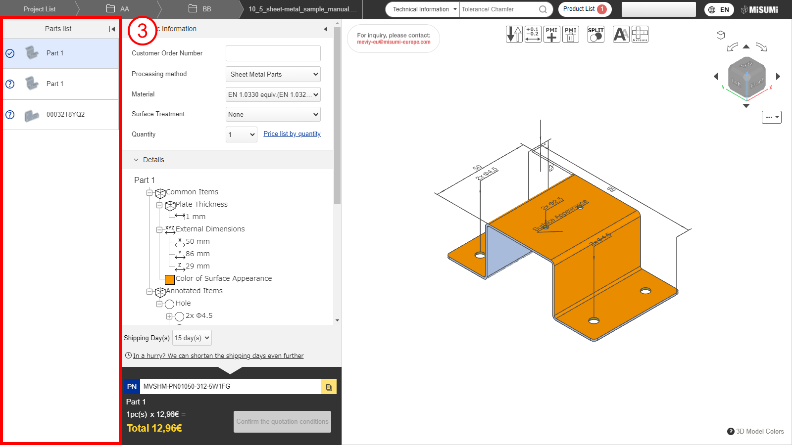 All parts selected are shown on the 3D viewer.